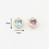 Mini Copper Plated Heart Charms Inlaid Zircon 6pcs