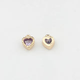 Mini Copper Plated Heart Charms Inlaid Zircon 6pcs