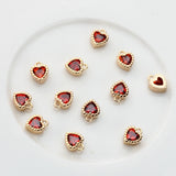 Copper Plated Zircon Red Heart Charms 6pcs 5.2mm DIY Jewelry Making