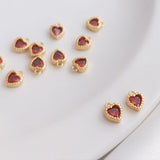 Copper Plated Zircon Red Heart Charms 6pcs 5.2mm DIY Jewelry Making