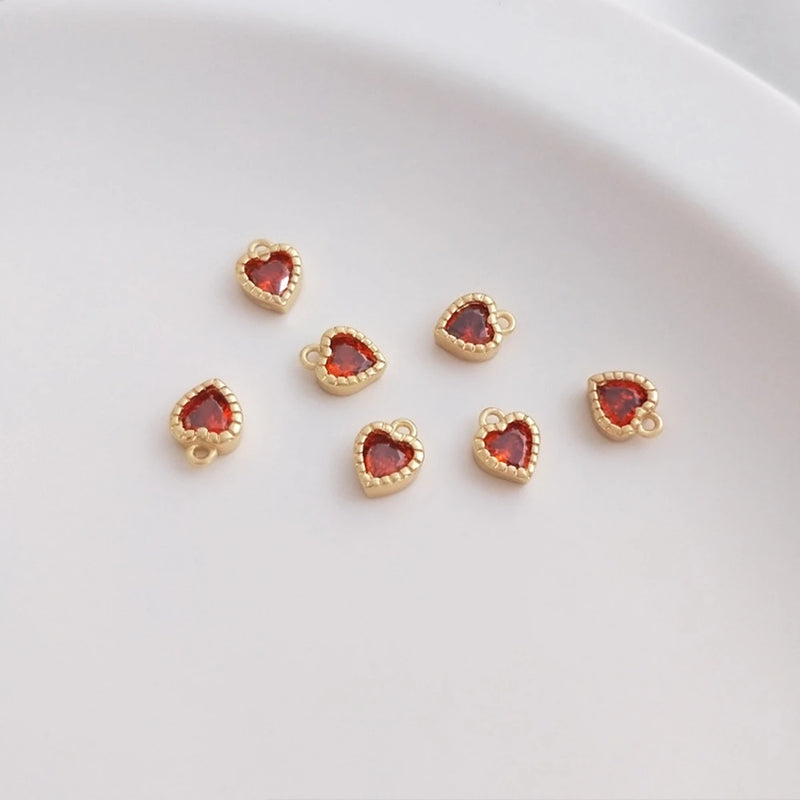 Copper Plated Zircon Red Heart Charms 6pcs 5.2mm DIY Jewelry Making