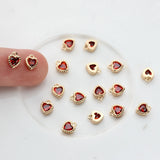 Copper Plated Zircon Red Heart Charms 6pcs 5.2mm DIY Jewelry Making