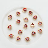 Copper Plated Zircon Red Heart Charms 6pcs 5.2mm DIY Jewelry Making