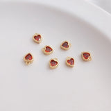 Copper Plated Zircon Red Heart Charms 6pcs 5.2mm DIY Jewelry Making