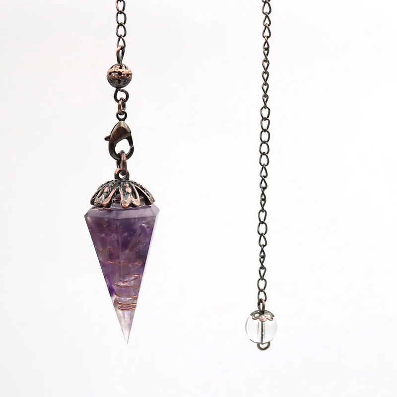 Copper Plated Chain Hexagon Pyramid Rose Quartz Carnelian Pendulum