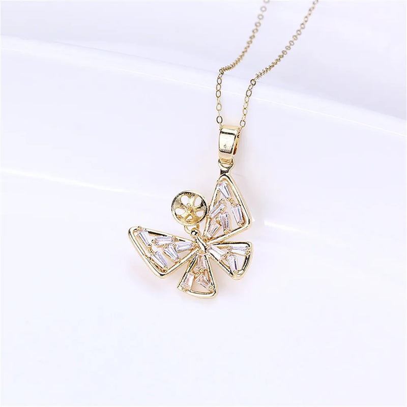 Zircon Flower Necklace, Minimalist Copper Pendant
