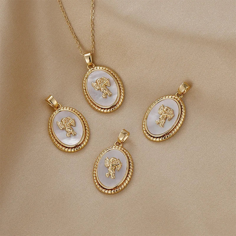 Copper Plated Shell Angel Charms Pendant 2PCS DIY Jewelry Making