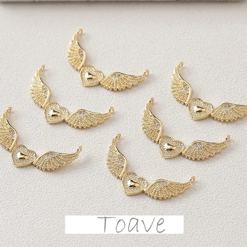 Copper Plated Feather Wings Love Heart Pendant Necklace