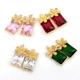 Copper Plated Zircon Pendant Flowers Charms 4pcs/lot DIY Jewelry Making