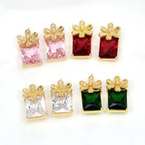 Copper Plated Zircon Pendant Flowers Charms 4pcs/lot DIY Jewelry Making