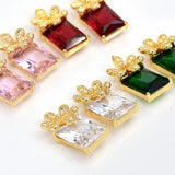 Copper Plated Zircon Pendant Flowers Charms 4pcs/lot DIY Jewelry Making