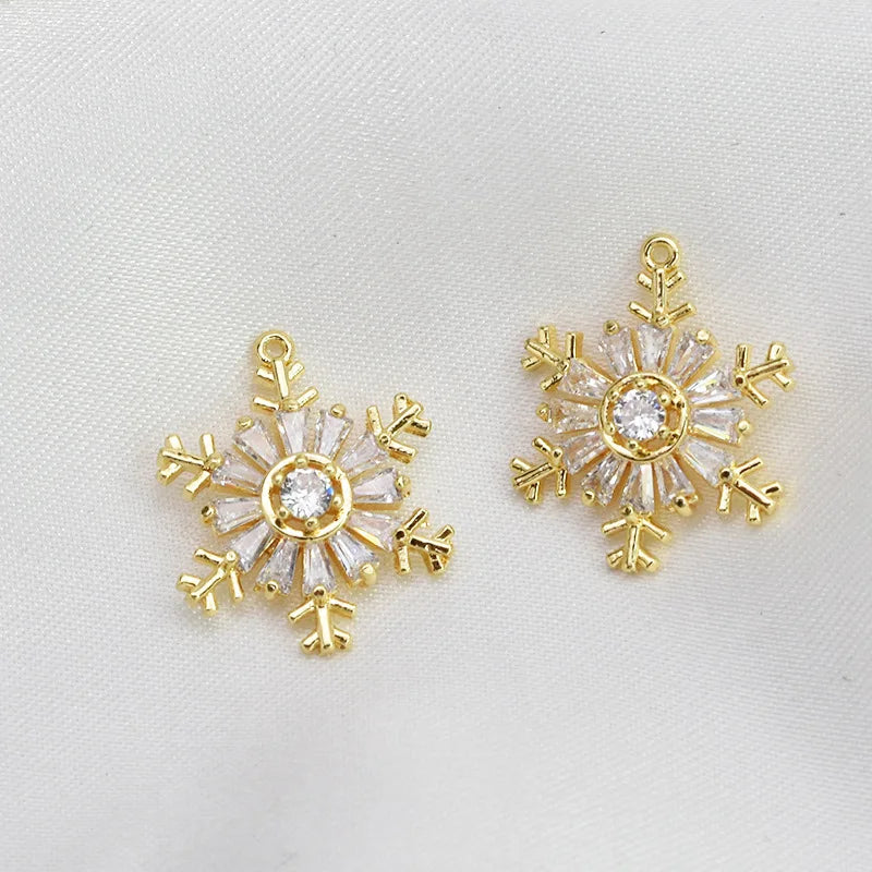 Copper Plated Zircon Snowflake Pendant Charms 4pcs/lot DIY Jewelry Making