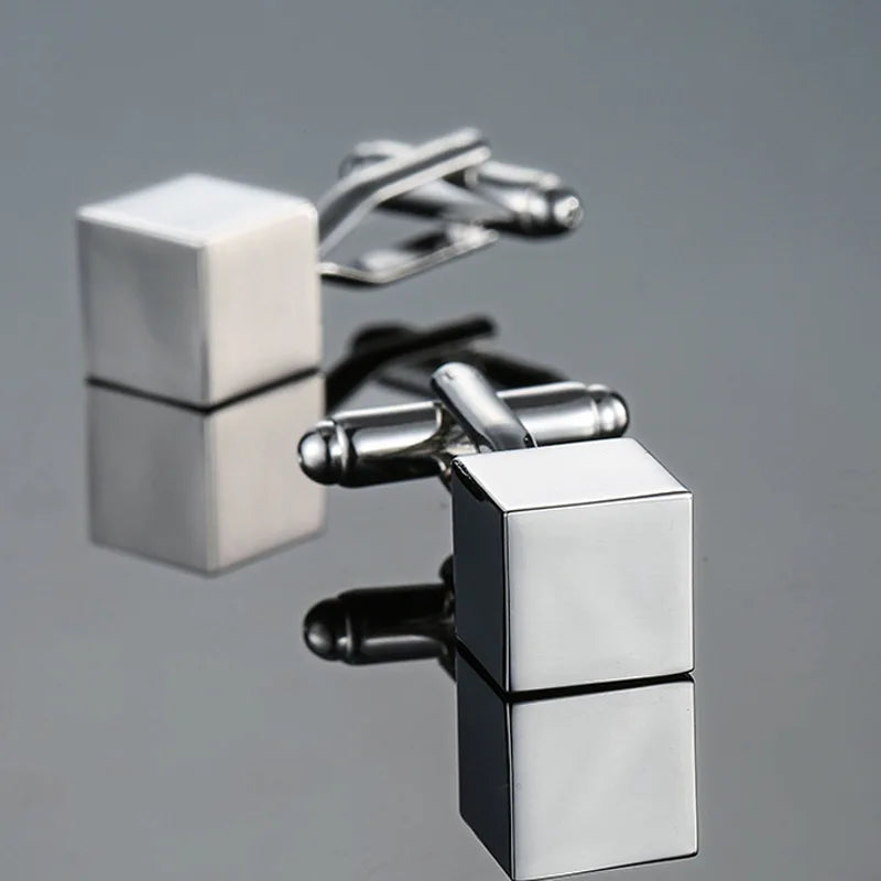 Square Stripes Silver Cube Cufflinks French Shirt Suit Button