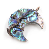 Copper Wire Wrap Moon Abalone Pendant Tree of Life Jewelry