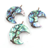 Copper Wire Wrap Moon Abalone Pendant Tree of Life Jewelry