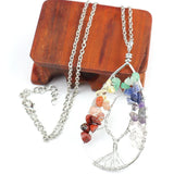 Copper Wire Wrap Chakra Crystal Necklace Natural Rock Crystal Tree Of Life