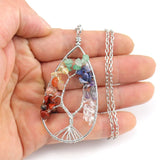 Copper Wire Wrap Chakra Crystal Necklace Natural Rock Crystal Tree Of Life