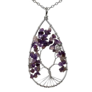Copper Wire Wrap Chakra Crystal Necklace Natural Rock Crystal Tree Of Life