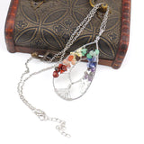 Copper Wire Wrap Chakra Crystal Necklace Natural Rock Crystal Tree Of Life