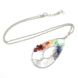 Copper Wire Wrap Chakra Crystal Necklace Natural Rock Crystal Tree Of Life