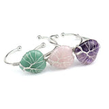 Copper Wire Wrap Crystal Heart Open Cuff Bangle