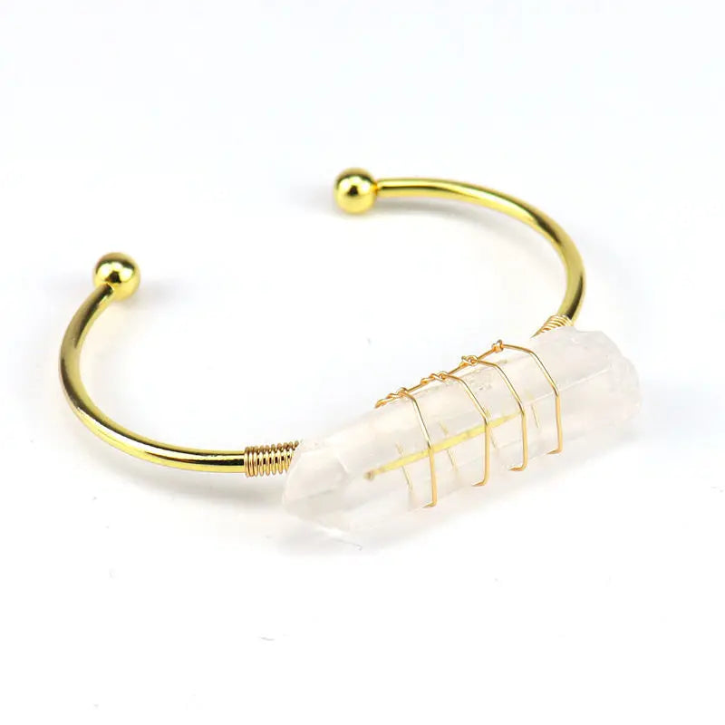 Copper Wire Wrap Crystal Bracelet Open Cuff Bangle
