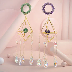 Copper Wire Wrap Rock Crystal Gravel Sun Catcher Lamp Stand