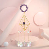 Copper Wire Wrap Rock Crystal Gravel Sun Catcher Lamp Stand