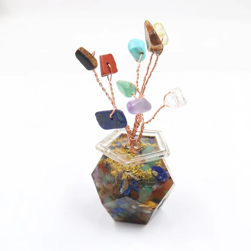Copper Wire Wrap Tree of Life Pendant with Rainbow Stone and Resin