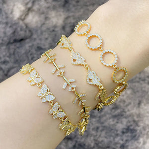 Copper Zircon Angel Wings Bracelets for Women Plated Heart Butterfly