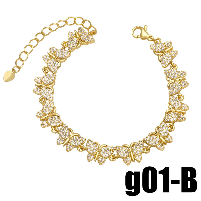 Copper Zircon Angel Wings Bracelets for Women Plated Heart Butterfly