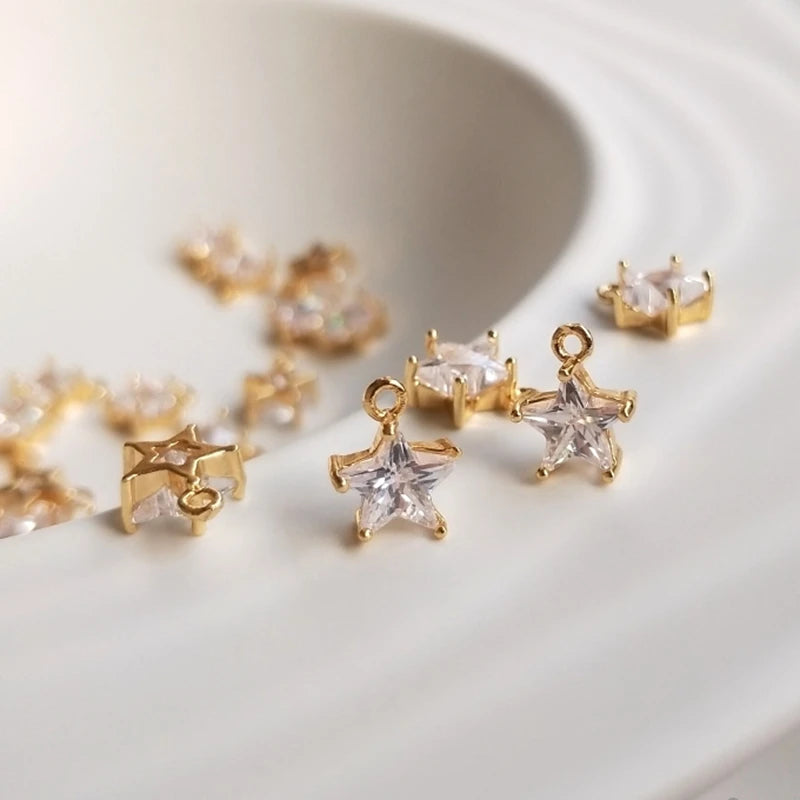 Copper Zircon Crystal Star Charms Smart Pendants DIY Jewelry Findings
