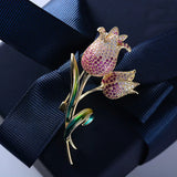 Copper Zircon Tulip Brooch Wedding Jewelry