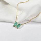 Copper Plated 14K Crystal Zircon Butterfly Pendant DIY Earring Necklace 2pcs