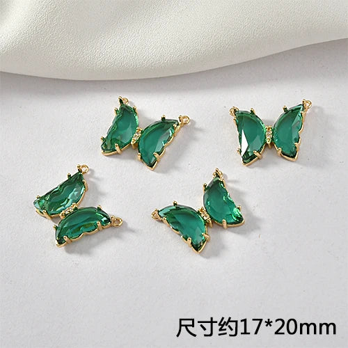 Copper Plated 14K Crystal Zircon Butterfly Pendant DIY Earring Necklace 2pcs