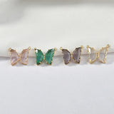 Copper Plated 14K Crystal Zircon Butterfly Pendant DIY Earring Necklace 2pcs