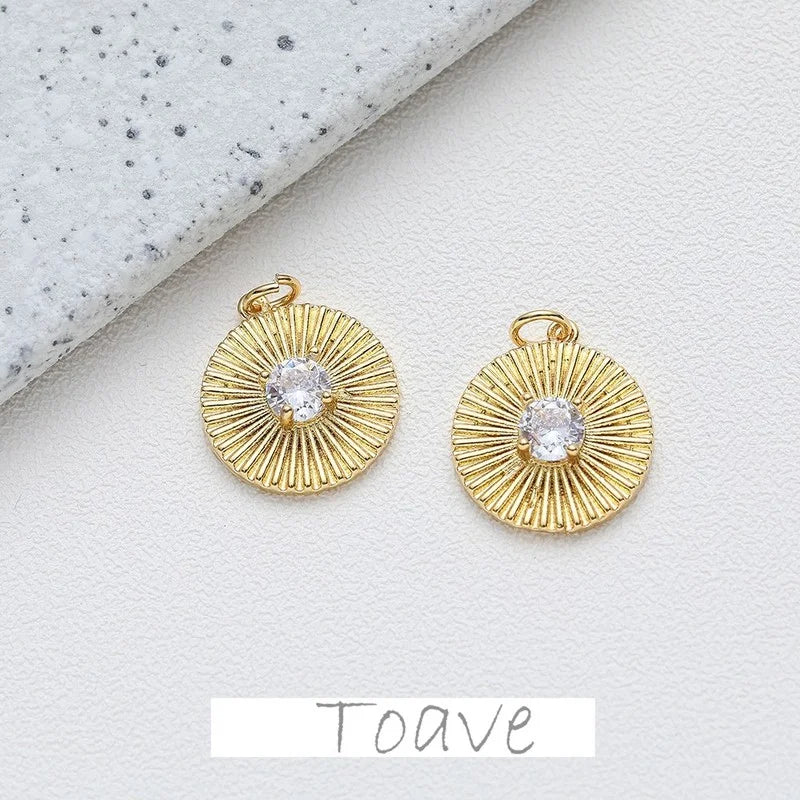 Copper Plated 14K Round Bump Face Zirconium Tag Retro Necklace Pendant