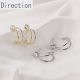 Copper-Plated C-Shaped Double-Layer Diamond Earrings DIY Ear Hook
