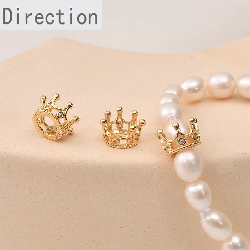 Copper-Plated Gold-Coated Zircon Crown Beads Pendant DIY Jewelry