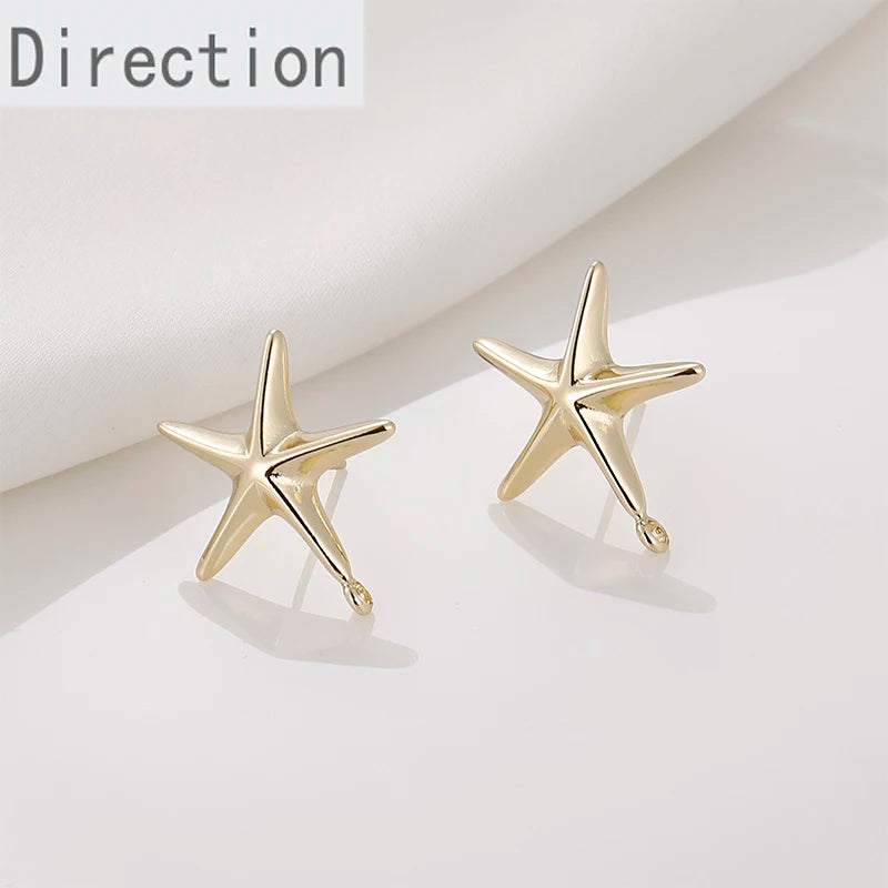 Marine Starfish Earrings 14k Copper-Plated Silver Needle DIY Jewelry