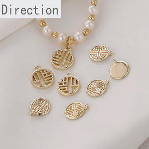14k Gold-Plated Chinese Wind Pendant Peace Tag DIY Jewelry