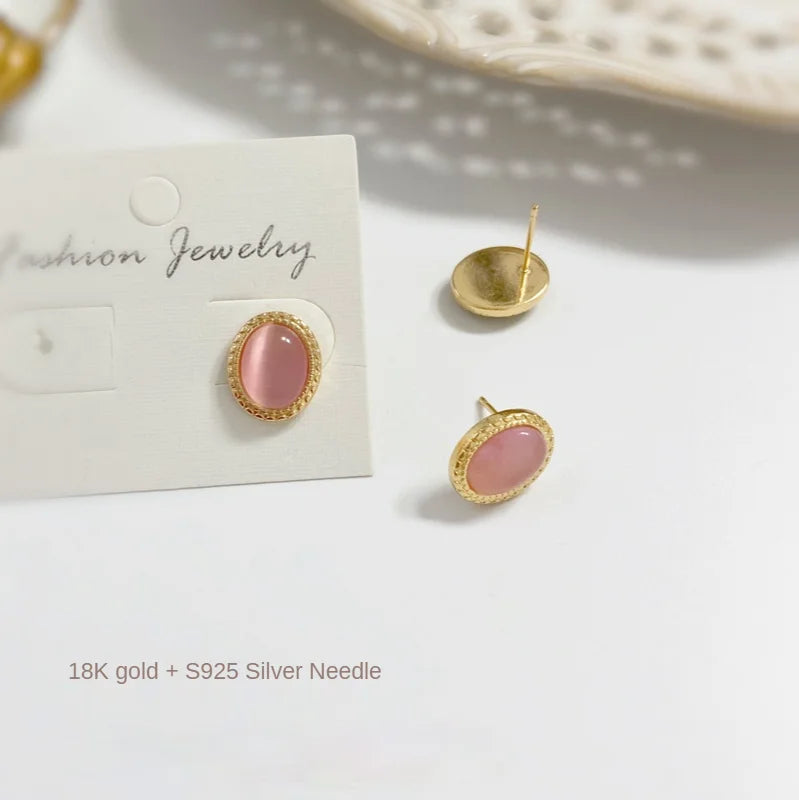 Opal Oval Earrings, Copper Plated, Hypoallergenic Material