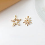 18K Copper Plated Zircon Star Sun Pendant DIY Earrings Necklace