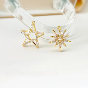 18K Copper Plated Zircon Star Sun Pendant DIY Earrings Necklace