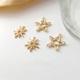 18K Copper Plated Zircon Star Sun Pendant DIY Earrings Necklace