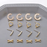 Copper-Plated 18K Zircon Bow Love Earrings DIY Jewelry Material