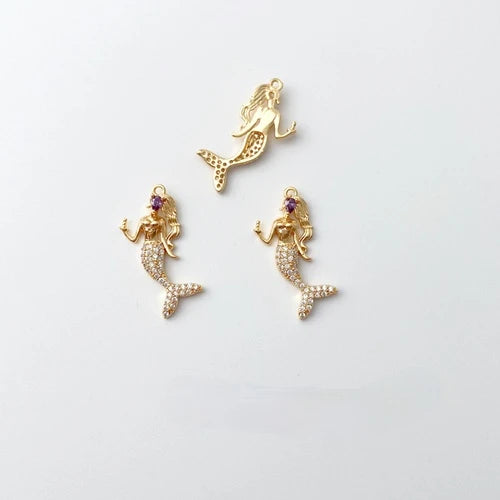 18K Copper Plated Zircon Mermaid Pendant Set for DIY Jewelry Making