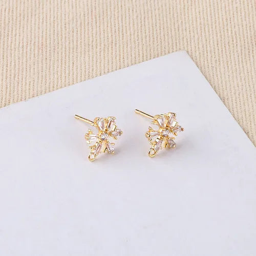 Copper-Plated 18K Zircon Snowflake Leaf Earrings