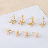 Copper-Plated 18K Zircon Snowflake Leaf Earrings