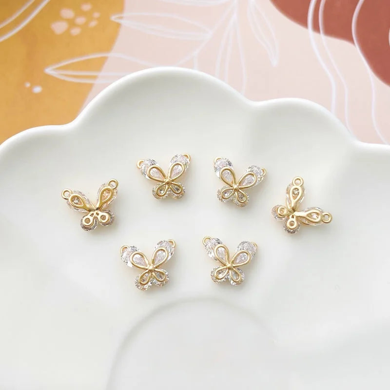 18K Copper Plated Butterfly Zircon Pendant DIY Material
